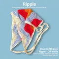 Bandeau bohème au crochet avec motif ondulé bleu, rouge et orange en blanc crème - Taille unique / Ondulation - Bleu Rouge Orange