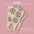 Bandana fait main au crochet beige avec fleurs roses et feuilles vertes pour femmes - Taille unique / Fleur de cerisier - Rose