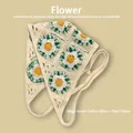 Bandana fait main au crochet avec tournesols et détails tricotés en beige - Taille unique / Fleur de cerisier - Vert