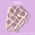 Bandana fait main au crochet beige avec motifs carrés de fleurs rose et violet - Taille unique / Fleur à carreaux Rose Violet - Blanc cassé