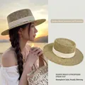 Cappello da sole in paglia con nastro crema e tesa larga per protezione UV spiaggia - Banda Beige (D-0006)