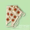 Bandana au crochet fait main en beige avec motif floral de carrés de grand-mère - Taille unique / Fleur à carreaux Rouge Vert - Blanc cassé