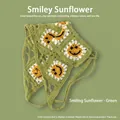 Bandana au crochet fait main vert avec motifs floraux de tournesol smiley jaune - Taille unique / Tournesol Souriant - Vert