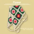 Bandana au crochet fait main crème avec motifs floraux colorés et style bohème - Taille unique / Grande fleur à carreaux - Abricot