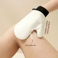 Soft white tanning mitt with black cuff for smooth sunless lotion application - Upgrade Ribbed Cuff Mitt / White