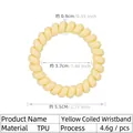 Gelbes Spiral-Haargummi aus TPU, 5,5cm Durchmesser im Telefonkabel-Design für Damen - Vierfarbiges Armband Gelb