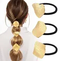 Detail of high-elasticity hair ties with polished geometric gold metal decorations - Gold Geometric Circle Heart Square Combo
