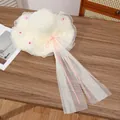 Creamy white straw sun hat with large bow, pink flowers and lace trim for beach vacations - Fans With Milky White