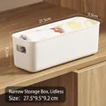 White narrow plastic storage box 27.5x9.5x9.2cm for small clothes organization - Thickened Small Narrow No Lid