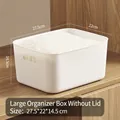 White large plastic storage basket with handles for home organization 27.5x22x14.5cm - Thickened Large No Lid