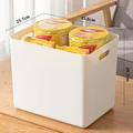 Creamy white plastic storage basket with handles for home snacks, 35.8x25.7x29.7cm - Thickened Super Large High No Lid Cream White
