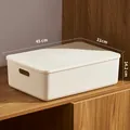 Cream plastic storage box with lid and side handles, size 45x31x14.2cm for home organization - Thickened Extra Large Cream White With Lid