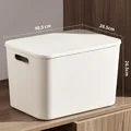 White minimalist plastic storage bin with lid and side handles, size 40.5x28.5x26.5cm - Thickened Extra Large White With Lid 40x28x26cm