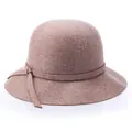 Elegant mauve wool felt dome hat with wavy brim and side knot for stylish women's winter wear - Mixed Camel
