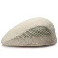 Men's light khaki linen flat cap with breathable green mesh side panels for outdoor leisure - L / Khaki