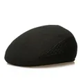 Men's summer linen flat cap in black with breathable side mesh panels and knit texture - L / Black