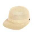 Summer woven linen straw equestrian sun hat for women with stylish M metal logo - Beige
