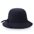 Elegant navy blue wool felt cloche hat for women with a side bow and round top style - Mixed Navy Blue