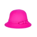 Elegant rose pink wool cloche hat for women featuring a stylish side bow detail - 57cm / Magenta