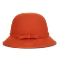 Elegant caramel wool felt cloche hat for women featuring a delicate bow detail decoration - 57cm / Rust red
