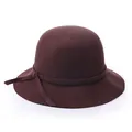 Elegant wine red wool cloche hat for women with a round crown and decorative bow detail - Brown