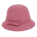 Elegant rose pink wool felt cloche hat for women with a bow and white stitching detail - 57cm / Dusty Pink