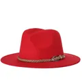 Eleganter Fedora Wollhut mit breiter Krempe in Rot und modischem braunem geflochtenem Band - 57cm Einstellbar / Rot