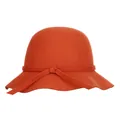Elegant orange wool felt cloche hat with a wave brim and decorative knotted band - Rust Red