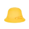Elegant yellow wool cloche hat for women with round top and stylish bow detail - Yellow