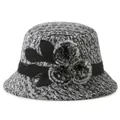 Women's vintage tweed bucket hat with decorative ribbon and soft pom-poms for winter - M (56-58cm) / Gray