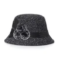 Dark grey wool blend cloche hat for women featuring black ribbon and fur ball accents - M (56-58cm) / Black