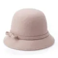 Elegant pink wool cloche hat for women featuring a classic bow decoration and felt texture - Khaki