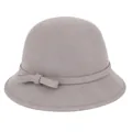Elegant grey wool cloche hat for women featuring a matching ribbon and side bow accent - Light Gray