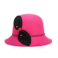 Elegante cappello cloche in lana rosso rosa con grande fiocco nero e dettagli in strass - Rosa Rosso