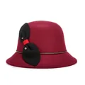 Elegante cappello cloche in feltro di lana bordeaux con fiocco nero e strass donna - Borgogna