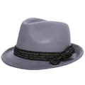 Classic light grey wool felt fedora hat with black decorative gold letter ribbon - 57cm Adjustable / Gray