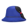 Royal blue wool felt bowler hat for women featuring a black bow and rhinestone detail - Blue