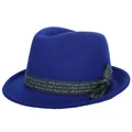 Royalblauer Wollfilz Jazz-Fedora mit goldbeschriftetem Band und Schleife für Damen - Standardgröße / Royalblau