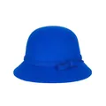 Elegant royal blue wool felt cloche hat for women with matching ribbon bow decoration - Blue