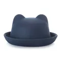 Navy blue cat ear wool felt hat for women with rounded brim for autumn winter fashion - 57cm / Cyan