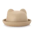 Chic women's wool felt cloche hat with cute 3D cat ears for autumn and winter style - 57cm / Khaki