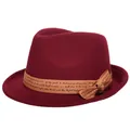 Klassischer bordeauxroter Wollfedora mit elegantem Musterband und Schleifendetail - Standardgröße / Burgunderrot