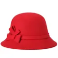 Eleganter roter Wollglockenhut für Damen mit seitlicher Schleife für Herbst und Winter - 57cm Einstellbar / Rot