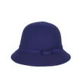 Classic royal blue wool cloche hat for women featuring a delicate matching bow detail - Navy Blue