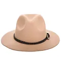 Cappello fedora classico in lana color cammello con nastro in pelle nera e fibbia oro - 57cm Regolabile / Kaki