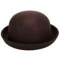 Classic dark brown wool felt bowler hat with a round crown and curled brim design - 57cm / Coffee