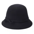 Elegant black wool felt cloche hat for women featuring a stylish side bow decoration - Black