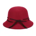 Elegant red wool cloche hat for women featuring a minimalist black ribbon bow accent - 57cm Adjustable / Burgundy