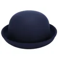 Klassieke donkerblauwe wollen vilten koepelmuts voor dames met ronde kroon en krulrand - 57cm / Marineblauw