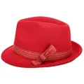 Klassischer roter Wollfilzhut mit elegantem Golddruck-Band und seitlicher Schleife - Standardgröße / Rot